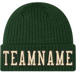Custom Name Number Knit Hat, Personalized Green Cream-Black Cuffed Beanie - Team Apparel Personalized Green Cream-Black Stitched