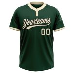 Custom Name and Number Unisex Softball Jersey - Green Cream-Black Two-Button Design Personalized Green Cream-Black Two-Button