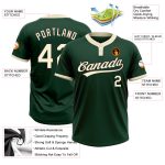 Custom Name and Number Unisex Softball Jersey - Green Cream-Black Two-Button Design Personalized Green Cream-Black Two-Button