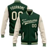 Custom Team Name Number Personalized Green Cream Two Tone Bomber Varsity Full-Snap Letterman Jacket Personalized Green Cream