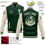Personalized Green Cream Varsity Letterman Bomber Jacket Full-Snap Two Tone Personalized Green Cream Bomber Full-Snap Varsity