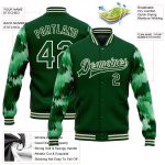 Custom Name and Number Personalized Green Cream Camo Bomber Varsity Letterman Jacket with 3D Pattern Design Personalized
