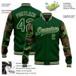 Custom Dinosaur Camo Bomber Jacket with 3D Pattern, Personalized Team Name and Number, Full-Snap Varsity Letterman Sleeve Design
