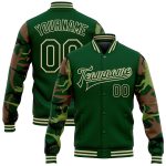 Custom Dinosaur Camo Bomber Jacket with 3D Pattern, Personalized Team Name and Number, Full-Snap Varsity Letterman Sleeve Design