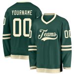 Custom Hockey Jersey with Personalized Team Name and Number - Green Cream Design Personalized Green Cream Hockey Jersey Team