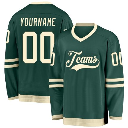Custom Hockey Jersey with Personalized Team Name and Number - Green Cream Design Personalized Green Cream Hockey Jersey Team