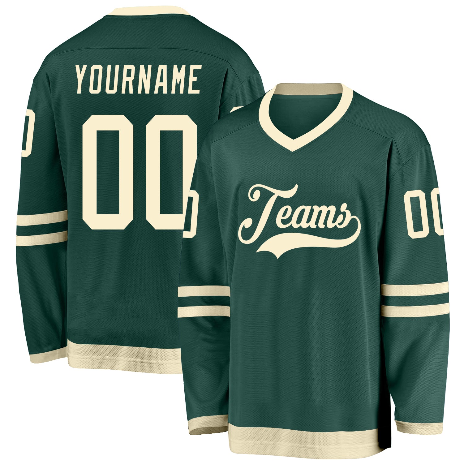 Custom Hockey Jersey with Personalized Team Name and Number - Green Cream Design Personalized Green Cream Hockey Jersey Team