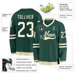 Custom Hockey Jersey with Personalized Team Name and Number - Green Cream Design Personalized Green Cream Hockey Jersey Team