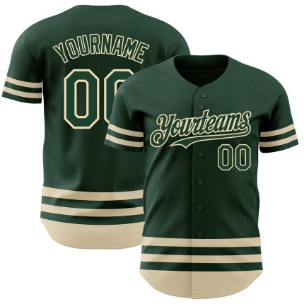Custom Name and Number Green Cream Line Baseball Jersey - Personalized Authentic Team Jersey Personalized Green Cream Line
