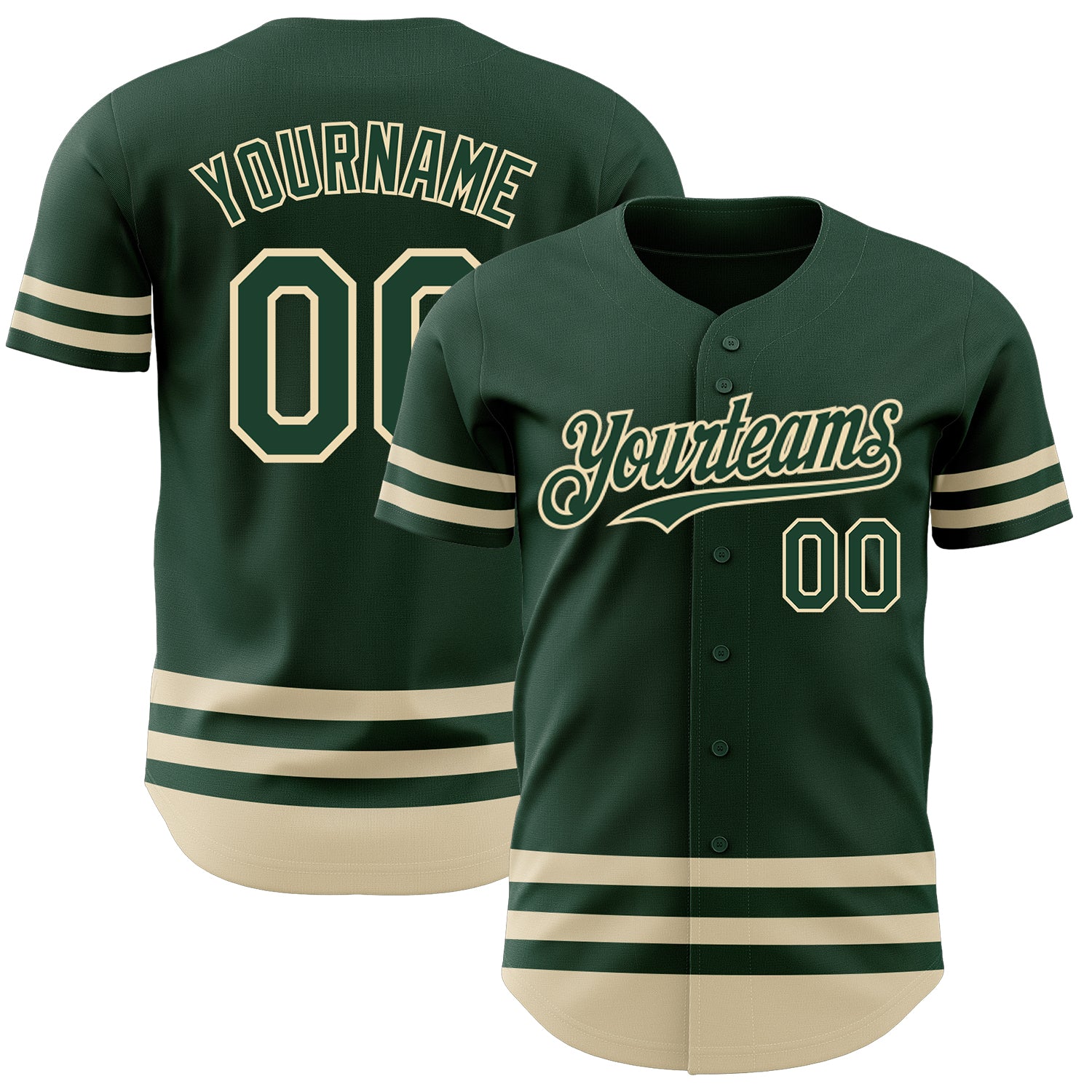 Custom Name and Number Green Cream Line Baseball Jersey - Personalized Authentic Team Jersey Personalized Green Cream Line