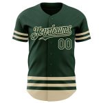 Custom Name and Number Green Cream Line Baseball Jersey - Personalized Authentic Team Jersey Personalized Green Cream Line