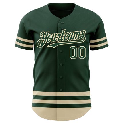 Custom Name and Number Green Cream Line Baseball Jersey - Personalized Authentic Team Jersey Personalized Green Cream Line