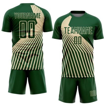 Custom Name and Number Soccer Jersey - Personalized Green Cream Lines Sublimation Team Uniform Personalized Green Cream Lines