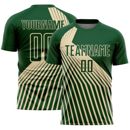 Custom Name and Number Soccer Jersey - Personalized Green Cream Lines Sublimation Team Uniform Personalized Green Cream Lines