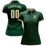 Custom Team Name Number Golf Polo Shirt - Personalized Green Cream Performance Design Personalized Green Cream Performance