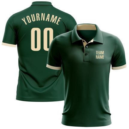 Custom Team Name Number Golf Polo Shirt - Personalized Green Cream Performance Design Personalized Green Cream Performance