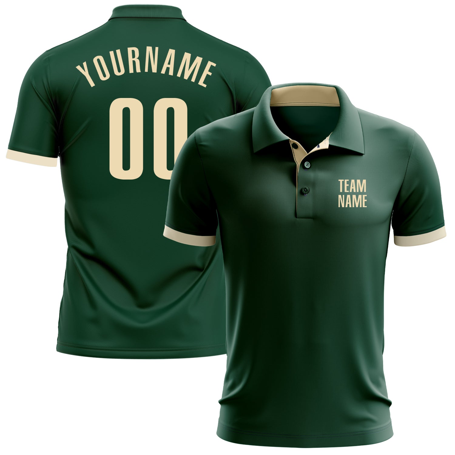 Custom Team Name Number Golf Polo Shirt - Personalized Green Cream Performance Design Personalized Green Cream Performance