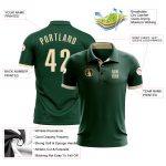 Custom Team Name Number Golf Polo Shirt - Personalized Green Cream Performance Design Personalized Green Cream Performance
