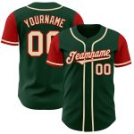 Custom Name and Number Baseball Jersey - Personalized Two Tone Green Cream-Red Authentic Team Apparel Personalized Green