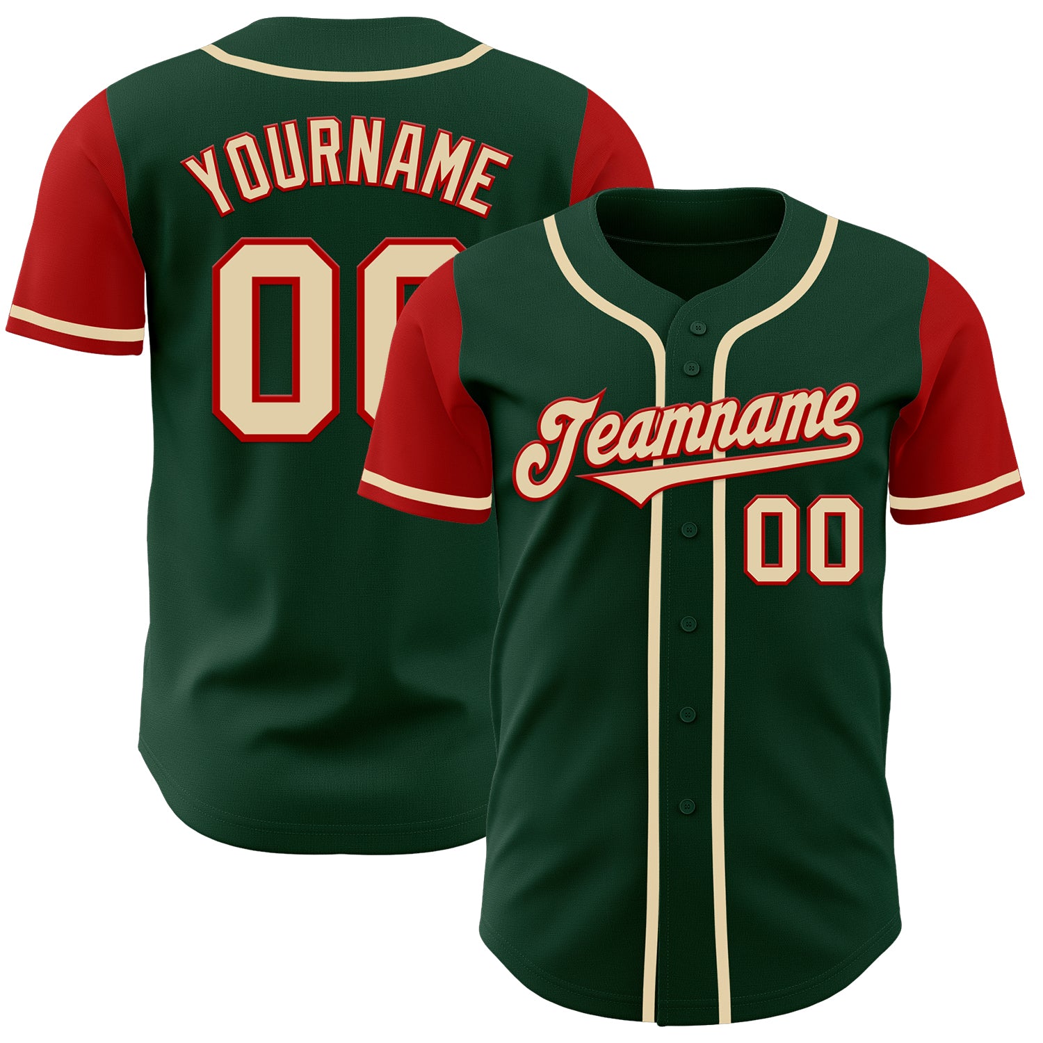 Custom Name and Number Baseball Jersey - Personalized Two Tone Green Cream-Red Authentic Team Apparel Personalized Green