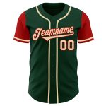 Custom Name and Number Baseball Jersey - Personalized Two Tone Green Cream-Red Authentic Team Apparel Personalized Green