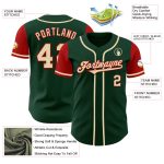 Custom Name and Number Baseball Jersey - Personalized Two Tone Green Cream-Red Authentic Team Apparel Personalized Green