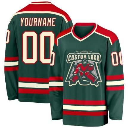 Custom Green Cream Red Hockey Jersey for Men, Women, and Kids - Personalized Sportswear Personalized Green Cream-Red Hockey