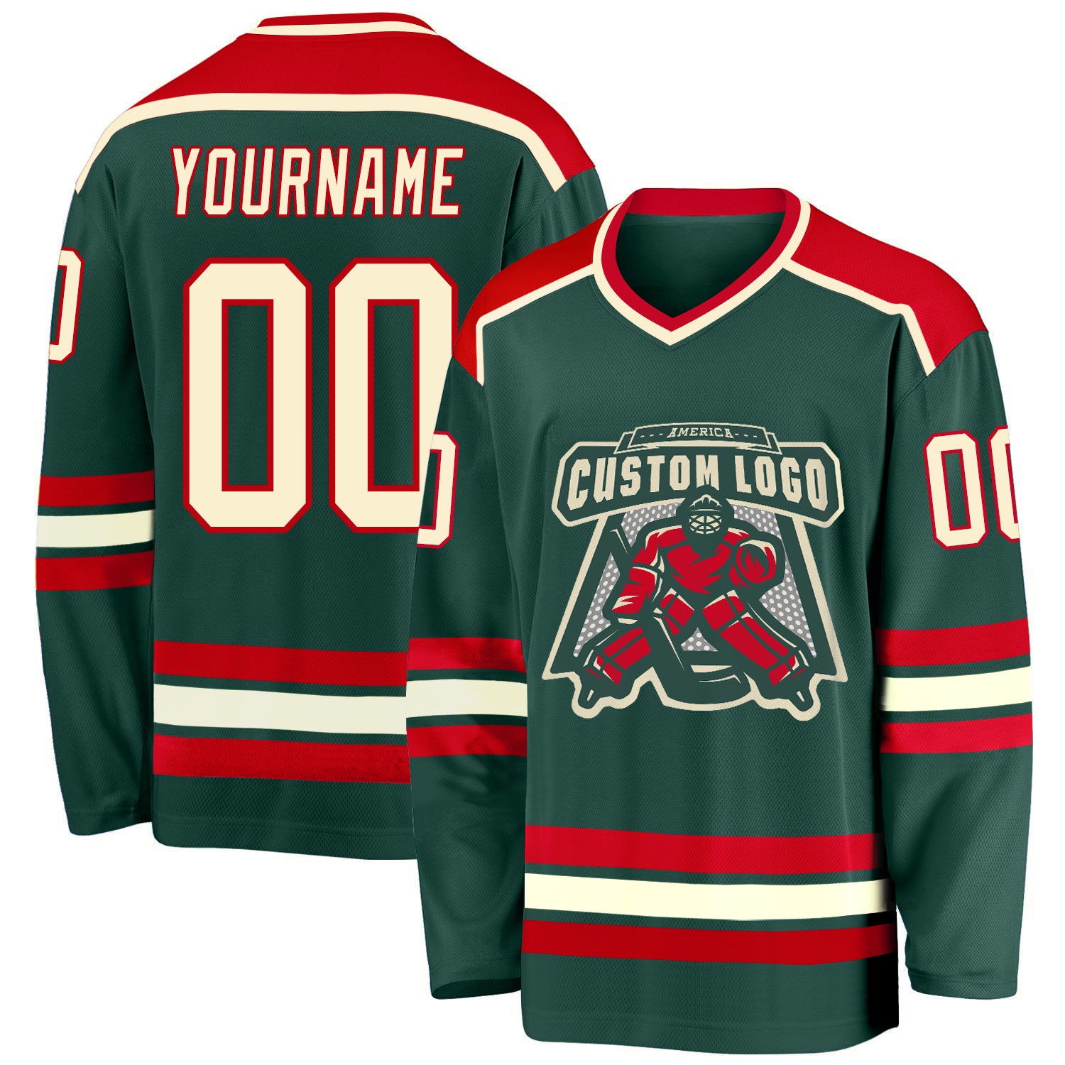 Custom Green Cream Red Hockey Jersey for Men, Women, and Kids - Personalized Sportswear Personalized Green Cream-Red Hockey