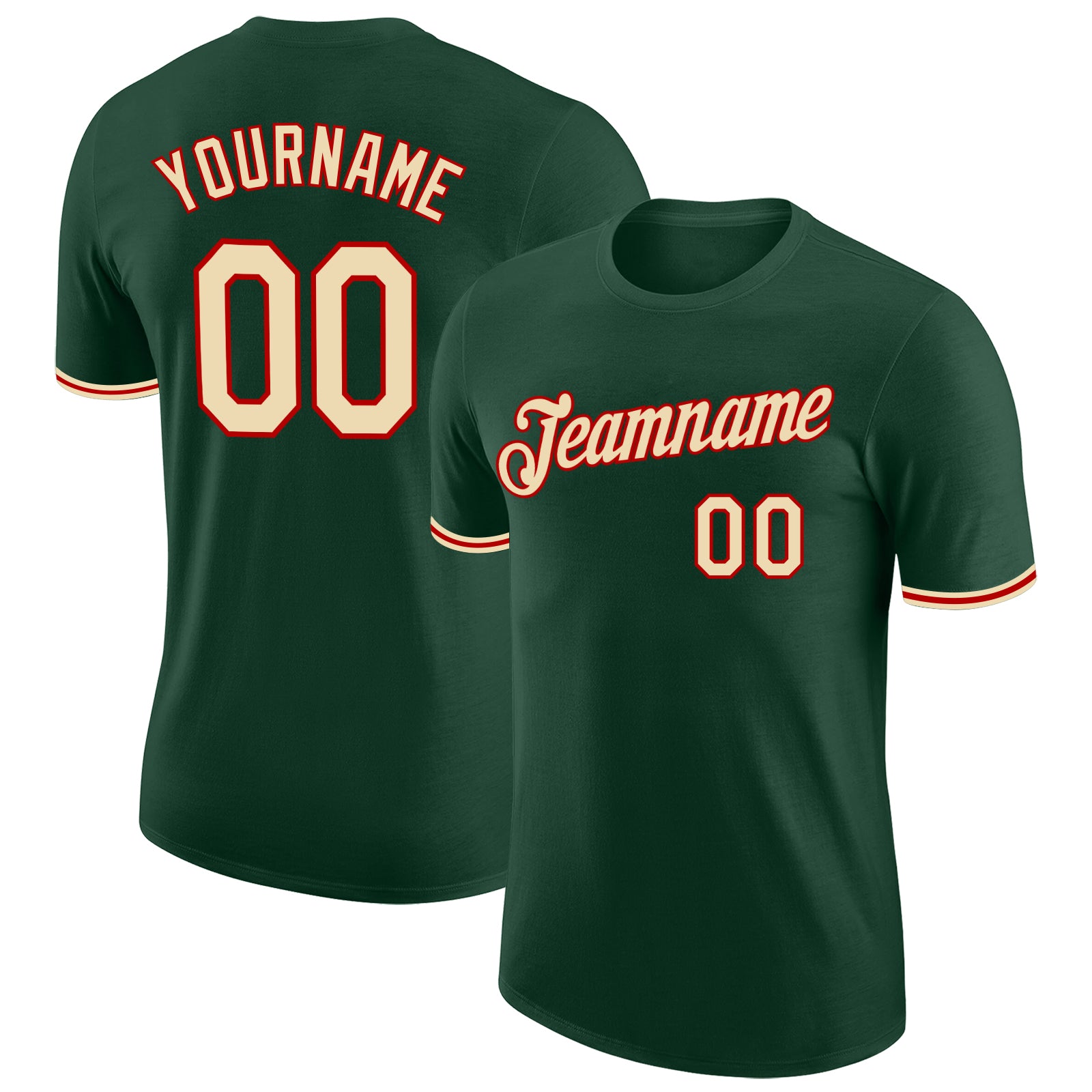 Custom Team Performance T-Shirt with Personalized Name & Number - Green Cream-Red Personalized Green Cream-Red Performance
