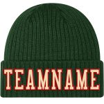 Custom Name Number Personalized Knit Hat with Cream Green Red Stitched Cuff Personalized Green Cream-Red Stitched Cuffed