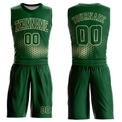 Custom Name and Number Basketball Jersey Sublimation Suit in Green Cream - Personalized Round Neck Design Personalized Green