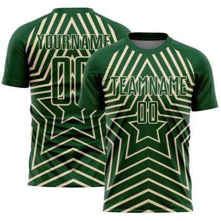 Custom Name and Number Personalized Soccer Uniform Jersey Green Cream Stars Sublimation Personalized Green Cream Stars Sublimation