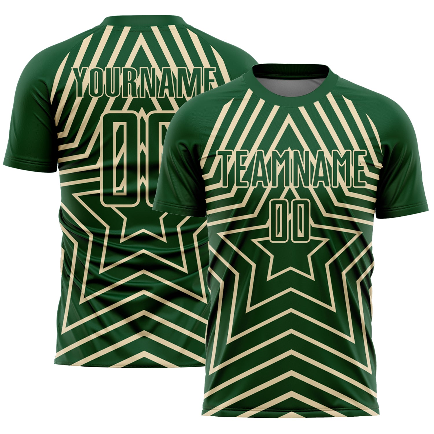 Custom Name and Number Personalized Soccer Uniform Jersey Green Cream Stars Sublimation Personalized Green Cream Stars Sublimation