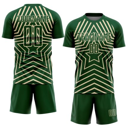 Custom Name and Number Personalized Soccer Uniform Jersey Green Cream Stars Sublimation Personalized Green Cream Stars Sublimation