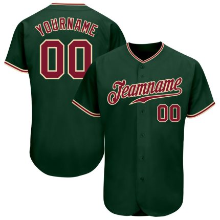 Custom Name and Number Authentic Baseball Jersey - Personalized Green Crimson-City Cream Team Apparel Personalized Green