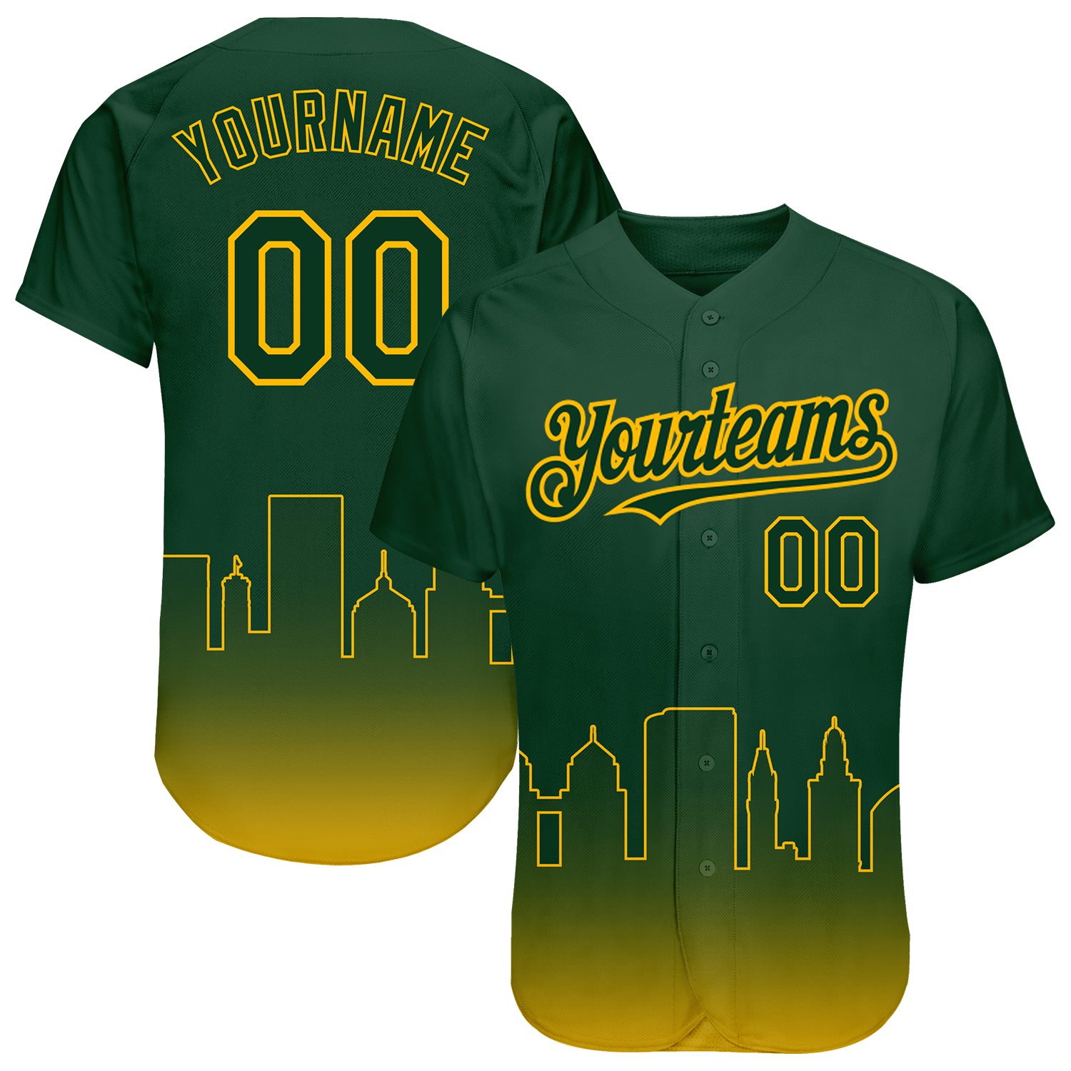 Personalized Oakland City Edition Green Gold 3D Authentic Baseball Jersey - Custom Name and Number Personalized Green Gold