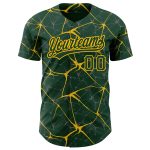 Custom Name and Number Authentic Baseball Jersey with Personalized Green Gold 3D Pattern Design Personalized Green Gold 3D