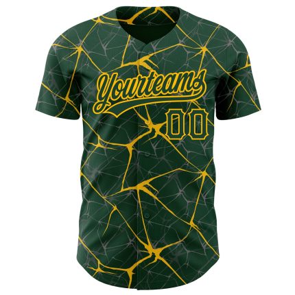 Custom Name and Number Authentic Baseball Jersey with Personalized Green Gold 3D Pattern Design Personalized Green Gold 3D