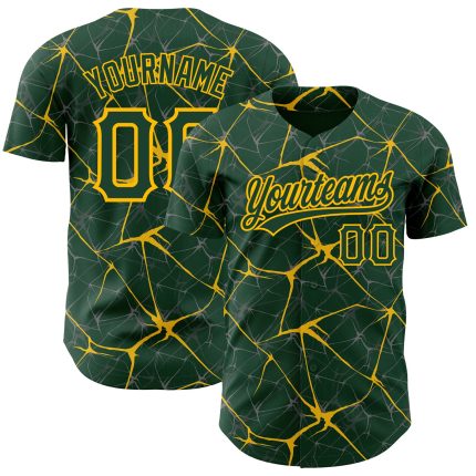 Custom Name and Number Authentic Baseball Jersey with Personalized Green Gold 3D Pattern Design Personalized Green Gold 3D