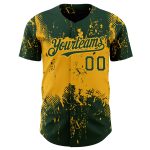 Custom Baseball Jersey with Personalized Green Gold 3D Pattern Abstract Grunge Art - Team Name and Number Personalized Green