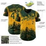 Custom Baseball Jersey with Personalized Green Gold 3D Pattern Abstract Grunge Art - Team Name and Number Personalized Green