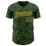 Custom Name and Number Authentic Baseball Jersey with Personalized Green Gold 3D Curve Lines Design Personalized Green Gold