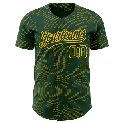 Custom Name and Number Authentic Baseball Jersey with Personalized Green Gold 3D Curve Lines Design Personalized Green Gold