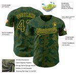 Custom Name and Number Authentic Baseball Jersey with Personalized Green Gold 3D Curve Lines Design Personalized Green Gold