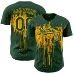 Custom Name & Number Baseball Jersey | Personalized Dripping Splatter Art in Green & Gold 3D Pattern Design Personalized