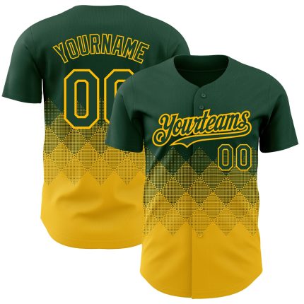 Custom Name & Number Personalized Green Gold 3D Gradient Baseball Jersey with Square Shapes Design Personalized Green Gold