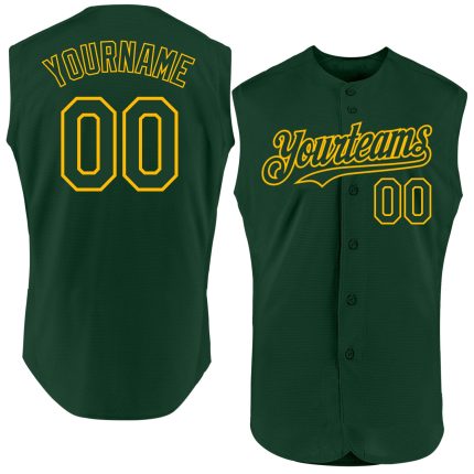 Custom Personalized Green Gold Baseball Jersey with Name and Number - Authentic Sleeveless Team Apparel Personalized Green