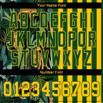 Custom Name and Number Personalized Baseball Jersey with Green Gold-Black 3D Leopard Pattern and Tropical Palm Leaves Design