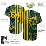 Custom Name and Number Personalized Baseball Jersey with Green Gold-Black 3D Leopard Pattern and Tropical Palm Leaves Design
