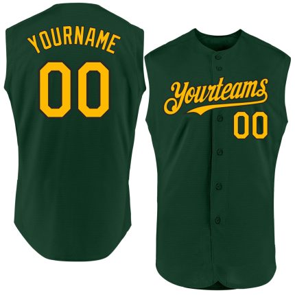 Custom Green Gold-Black Baseball Jersey with Personal Name & Number - Authentic Sleeveless Team Apparel Personalized Green